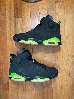 Jordan Men's Black and Neon Green High-Top Athletic Sneakers Electric Green